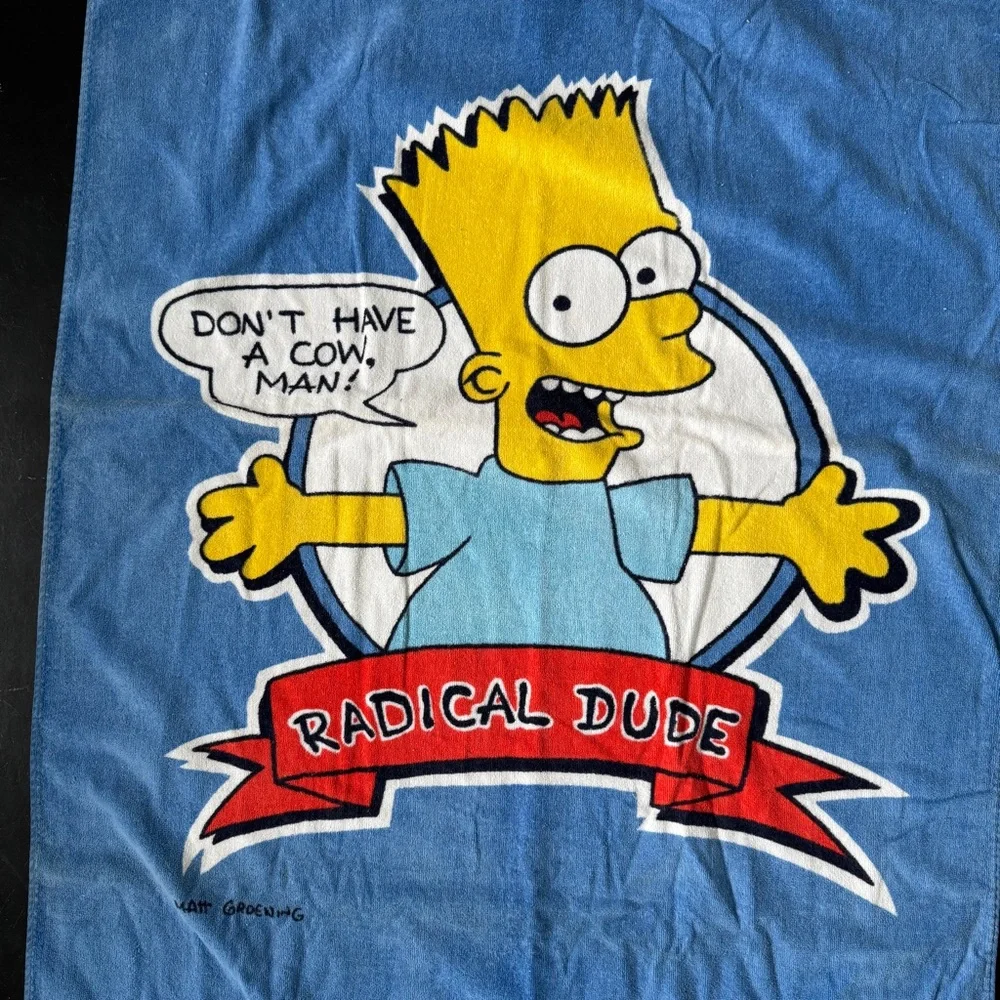 Vintage 1990 Bart Simpson Beach Pool Towel Don’t have a Cow Man 90s The Simpsons
